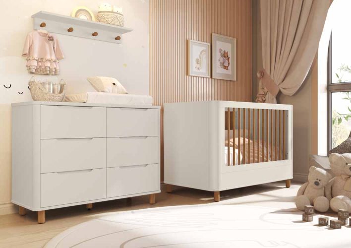 Berço Boom Plus Nordic - Cômoda Boom 6G Areia