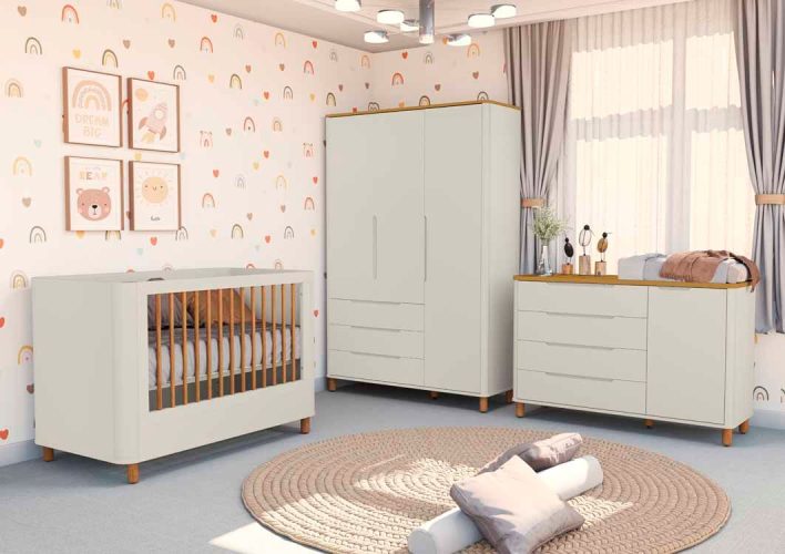 Berço Boom Plus Nordic - Comoda Boom Sap Nordic - Roupeiro Boom Nordic Areia Savana