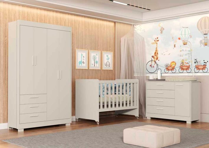 Berço Evolution - Cômoda1P4G Zaki - Roupeiro4P3G Zaki Areia
