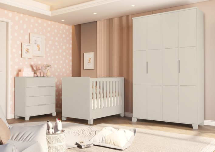 Berço New Luna - Cômoda Gaveteiro Luna - Roupeiro Luna Areia