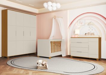 Berço New Luna - Cômoda Sapateira Luna - Roupeiro Luna Max Areia-Savana