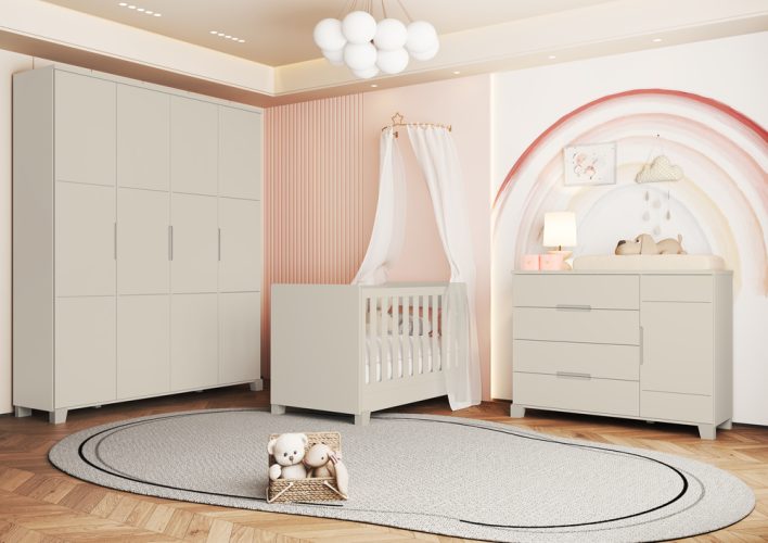 Berço New Luna - Cômoda Sapateira Luna - Roupeiro Luna Max Areia