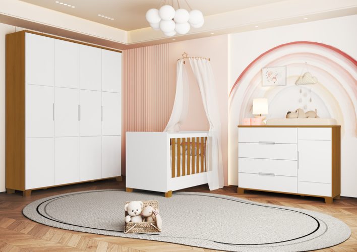 Berço New Luna - Cômoda Sapateira Luna - Roupeiro Luna Max Branco-Savana