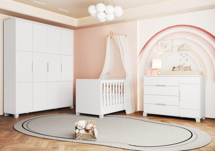 Berço New Luna - Cômoda Sapateira Luna - Roupeiro Luna Max Branco