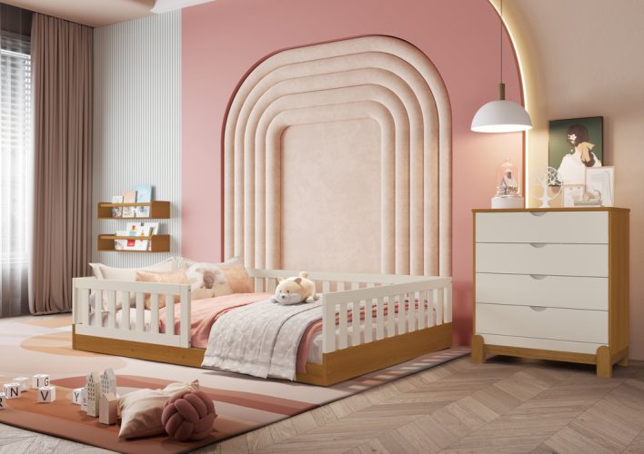 Cama Casal Tera + Cômoda Gaveteiro Lotus Areia-Savana