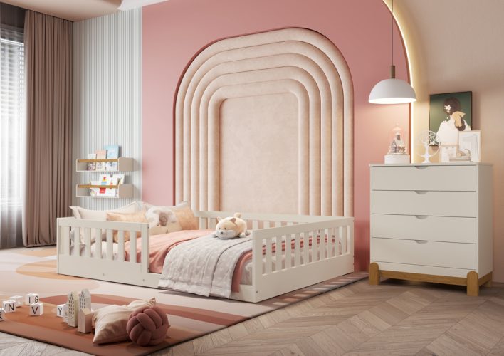Cama Casal Tera + Cômoda Gaveteiro Lotus Areia