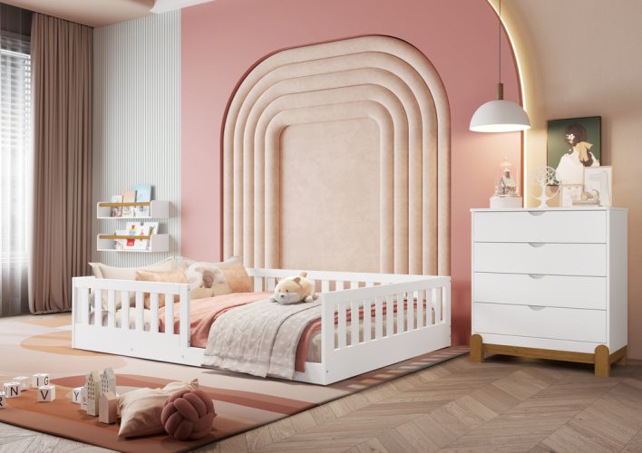 Cama Casal Tera + Cômoda Gaveteiro Lotus Branco