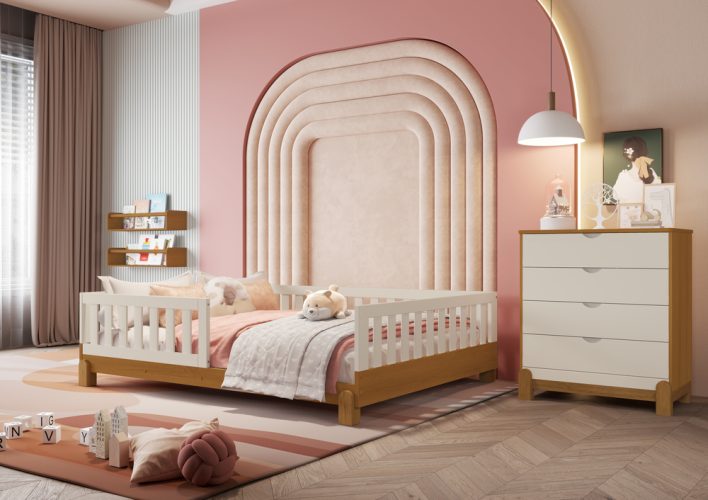 Cama Casal Tera Lotus + Cômoda Gaveteiro Lotus Areia-Savana