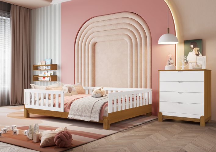 Cama Casal Tera Lotus + Cômoda Gaveteiro Lotus Branco-Savana