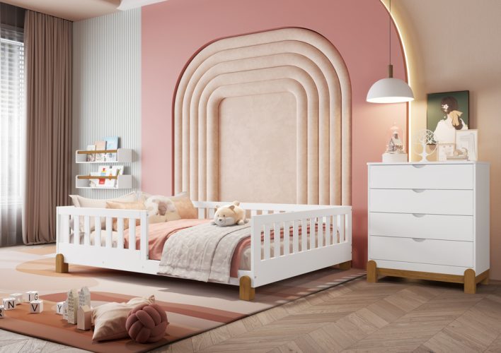 Cama Casal Tera Lotus + Cômoda Gaveteiro Lotus Branco