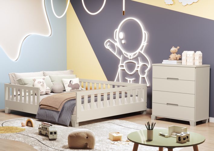 Cama Casal Tera Luna + Cômoda Gaveteiro Luna Areia