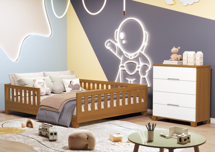 Cama Casal Tera Luna + Cômoda Gaveteiro Luna Savana