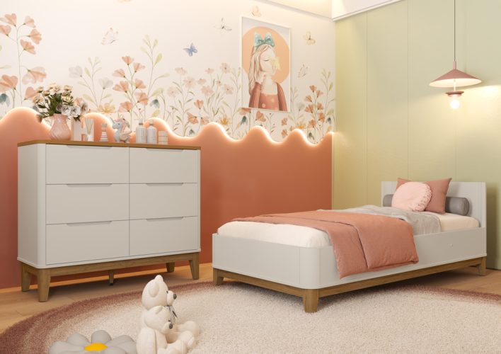 Cama Padrão Boom Classic + Cômoda Classic 6G Areia