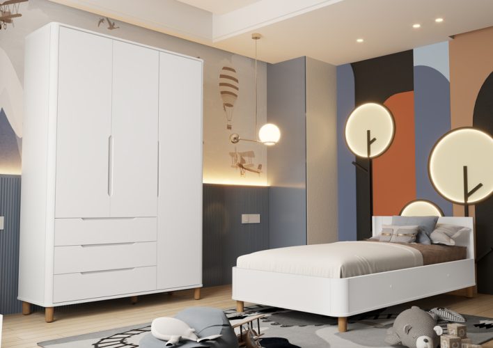 Cama Padrão Boom Nordic + Roupeiro Boom Nordic Branco