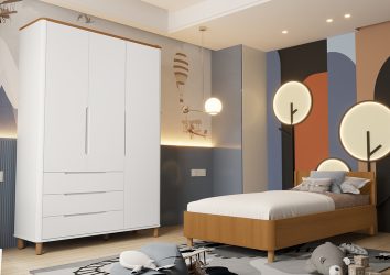 Cama Padrão Boom Nordic + Roupeiro Boom Nordic Savana