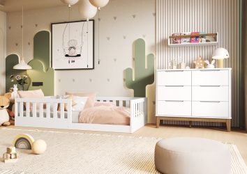 Cama Tera Solteiro Classic Chão + Cômoda Boom 6G Classic Branco