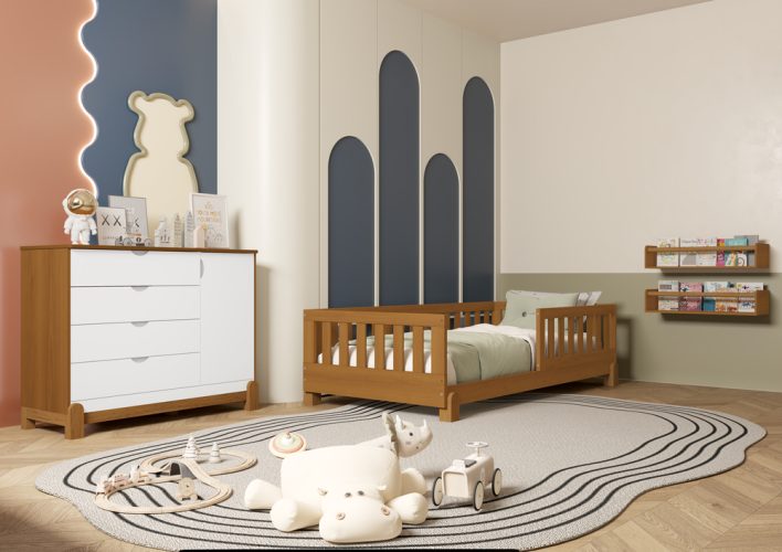 Cama Tera Solteiro Lotus + Cômoda Sapateira Lotus Liso Savana