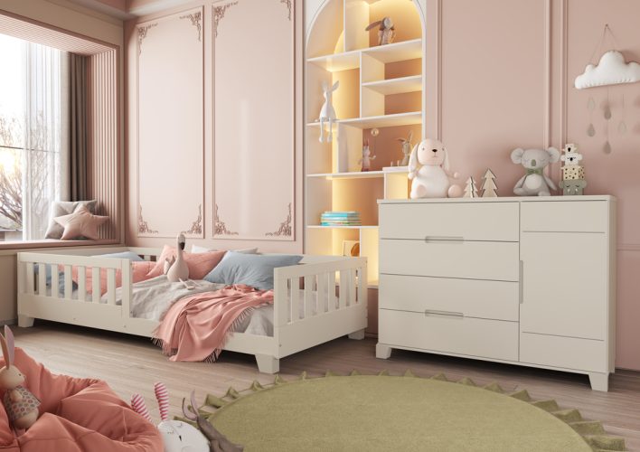 Cama Tera Solteiro Luna + Cômoda Sapateira Luna Areia