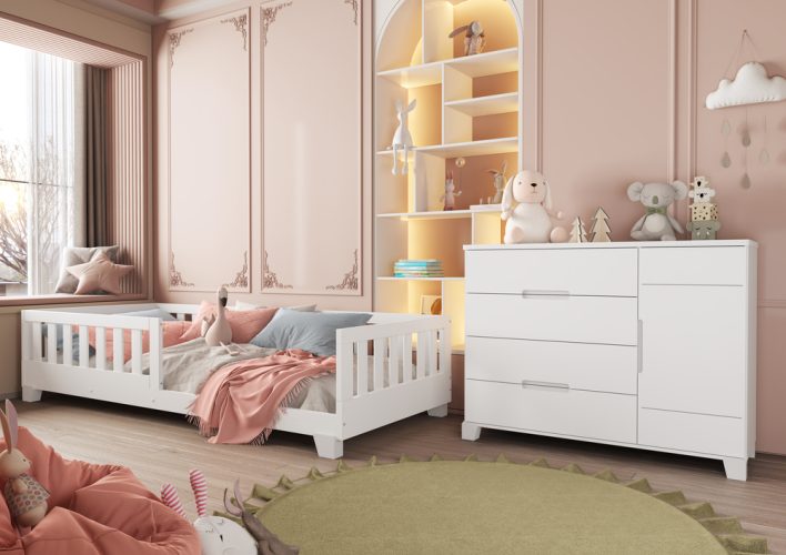 Cama Tera Solteiro Luna + Cômoda Sapateira Luna Branco