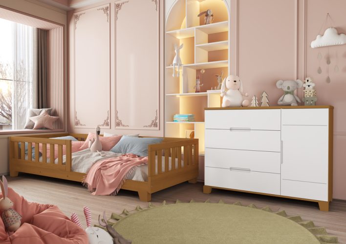 Cama Tera Solteiro Luna + Cômoda Sapateira Luna Savana