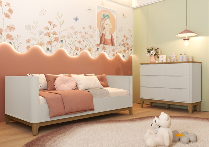 Sofá Cama Boom Classic + Cômoda Boom Classic 6G Areia