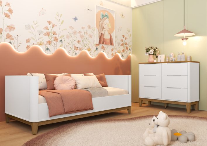 Sofá Cama Boom Classic + Cômoda Boom Classic 6G Branco
