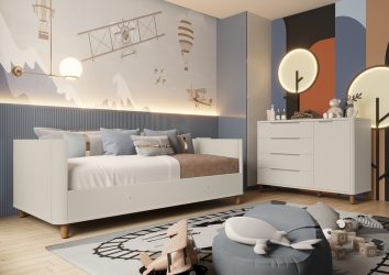 Sofá Cama Boom Nordic + Cômoda Sapateira Boom Nordic Areia