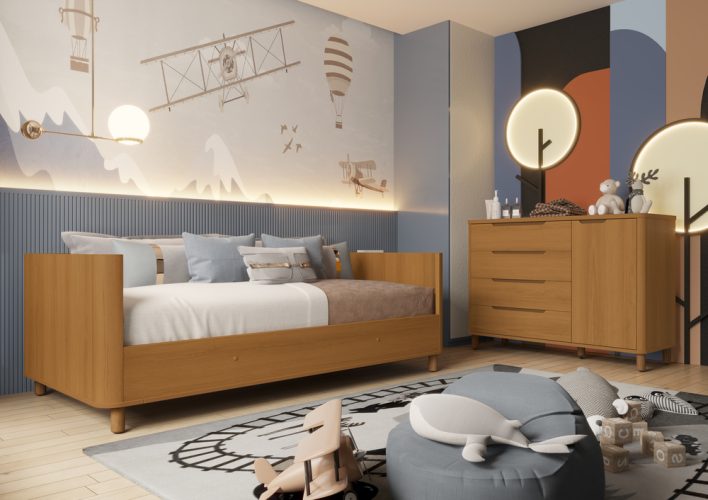 Sofá Cama Boom Nordic + Cômoda Sapateira Boom Nordic Savana